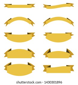 Vector collection of ribbon banners on white background. Place for your text. Ribbons for business and design. Elements for decoration, logo, cards. Flat yellow isolated banners.