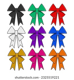 Vector collection of ribbons of various colors with ties in each corner like a square