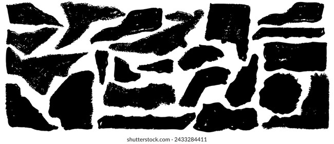 Vector collection of ripped and cutout paper isolated on white. Ripped texture strips collection. Vector collage shape of black ripped papers silhouettes. 