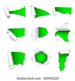vector collection of ripped paper against white background
