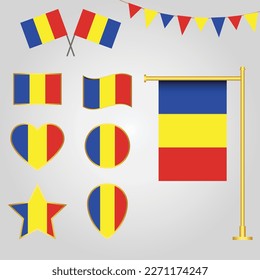 Vector collection of Romania flag emblems and icons in different shapes vector illustration of Romania