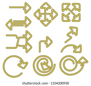 Vector collection of rope shaped arrow.