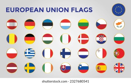 Vector collection round button icon flags of european union all flags style emblems