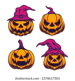 Vector collection of scary halloween pumpkins