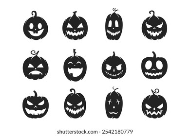 vector collection of scary halloween pumpkins black silhouette style