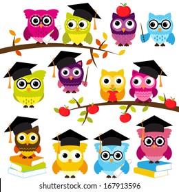 Vector Collection of School or Graduation Themed Owls