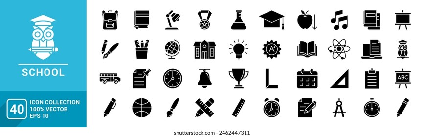 Vector collection of school icons. Study, student, ranking, school tools. Editable and resizable EPS 10 template.