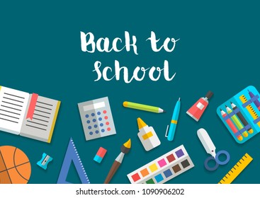 Vector collection of school supplies icons flat
