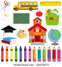 Vector Collection Of School Supplies And Images - EPS10