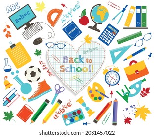 Vector Collection of School Supplies and Images isolated icon set on white background