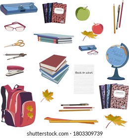 Vector collection of school supplies. Isolated on a white background.