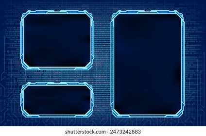 Marco de pantalla de colección de Vector de un dispositivo futurista. Interfaz de ciencia ficción HUD con espacio de copia. Plantilla de texto