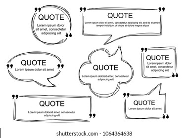 Vector collection of scribbled comic speech bubbles with hand drawn style. Copy space for quote. Set of template for your text. EPS8