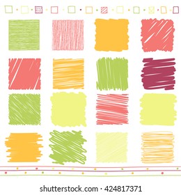 Vector collection of scribbled lines with hand drawn style of green, orange, pink and purple color