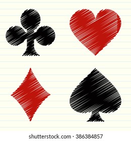 Vector collection of scribbled lines with playing cards symbols