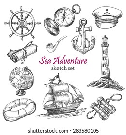 Vector collection of Sea Adventure in sketch style. Vector illustration for your design