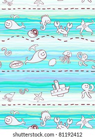 Vector Collection of Sea Animal this is seamless ornamental pattern for kids, magazines , web sites, textile industry