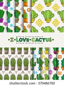 Vector collection Seamless Backgrounds with cactus. 