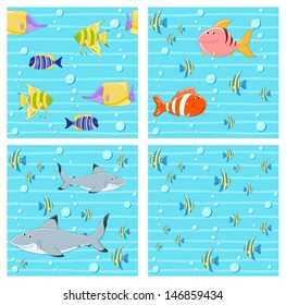 Colección vectorial de fondos sin costura con peces lindos