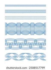 A vector collection of seamless guilloche stripes.