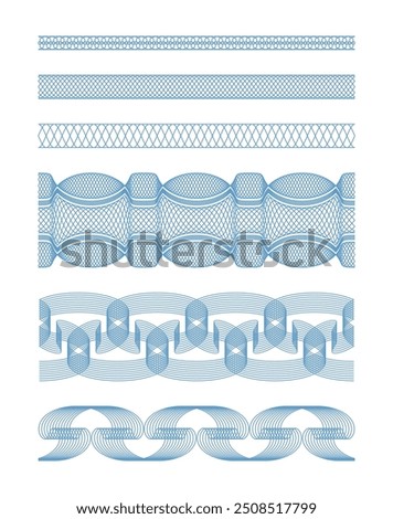 A vector collection of seamless guilloche stripes.