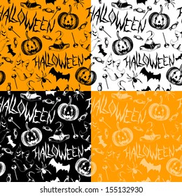Vector collection of seamless pattern with hand drawn halloween decoration elements.