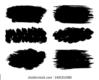 Colección de vectores o conjunto artístico de pintura negra, tinta o acrílico de mano creativa de pincel de fondo aislado en blanco como arte grueso o grungo, educación elementos abstractos diseño de marco