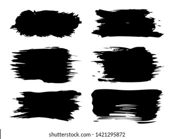 Vector collection or set of artistic black paint, ink or acrylic hand made creative brush stroke backgrounds isolated on white as grunge or grungy art, education abstract elements frame design