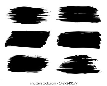 Vector collection or set of artistic black paint, ink or acrylic hand made creative brush stroke backgrounds isolated on white as grunge or grungy art, education abstract elements frame design