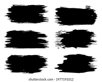 Vector collection or set of artistic black paint, ink or acrylic hand made creative brush stroke backgrounds isolated on white as grunge or grungy art, education abstract elements frame design