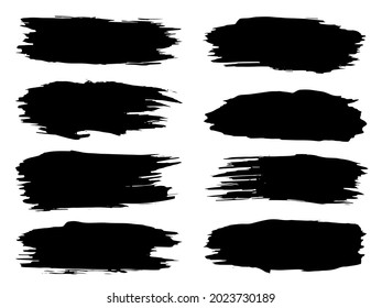 Vector collection or set of artistic black paint, ink or acrylic hand made creative brush stroke backgrounds isolated on white as grunge or grungy art, education abstract elements frame design