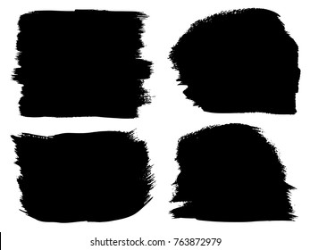 Vector collection or set of artistic black paint, ink or acrylic hand made creative brush stroke backgrounds isolated on white as grunge or grungy art, education abstract elements frame design
