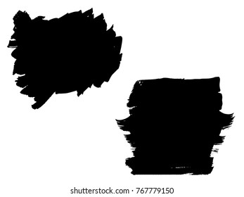 Vector collection or set of artistic black paint, ink or acrylic hand made creative brush stroke backgrounds isolated on white as grunge or grungy art, education abstract elements frame design