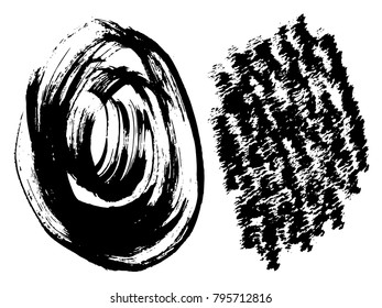 Vektorgrafik-Kollektion oder Satz künstlerischer schwarzer Farbe, Tinte oder Acryl-handgefertigte kreative Hintergründe mit Pinselstrich einzeln auf Weiß als Grunge oder grungy-Art, abstrakte Elemente der Bildung, Rahmendesign