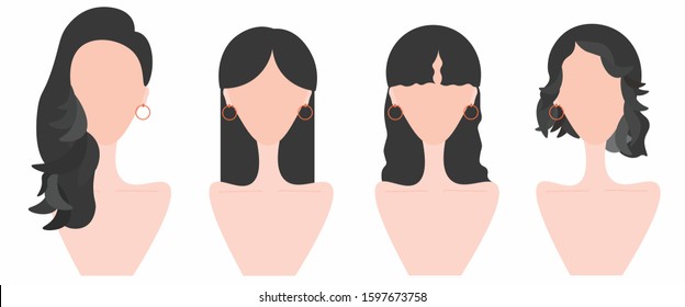 Vector collection set of avatar, cartoon. Female different hairstyles. Beautiful hairstyle woman illustration