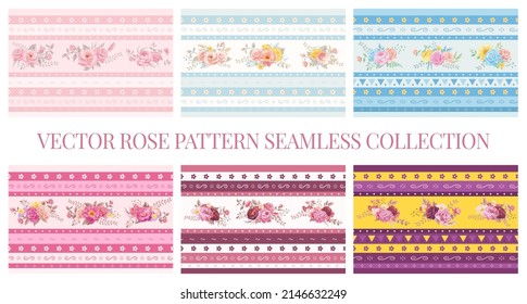 Vector Collection set Beautiful Rose floral and geometric pattern seamless wallpaper illustration for love wedding and valentines day.