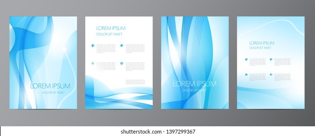 Vector collection, set of blue abstract covers, banners, brochures, flyers. Wavy shapes with gradient. Modern design.