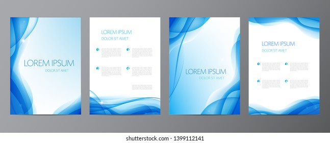 Vector collection, set of blue abstract covers, banners, brochures, flyers. Wavy shapes with gradient. Modern design.