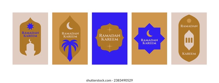 Vector collection set card for Ramadan Kareem holiday with Islamic symbols. Frames for social media stories