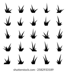 Vector collection set of common grass silhouettes.