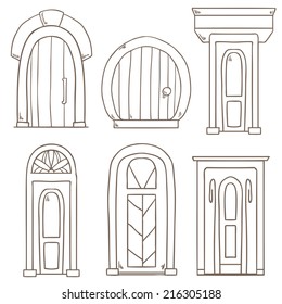 Vector collection set with cute vintage hand drawn doors