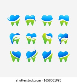 conjunto de colección vectorial icono dental plantilla de diseño del logotipo de la hoja dental