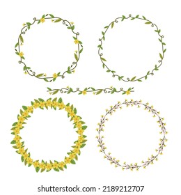 vector collection set flower and leafy with floral round border - element decoration