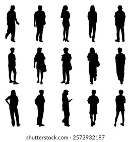 Vector collection set of individual people silhouettes.