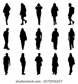 Vector collection set of individual people silhouettes.