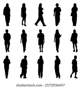 Vector collection set of individual people silhouettes.