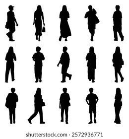 Vector collection set of individual people silhouettes.