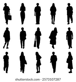 Vector collection set of individual people silhouettes.