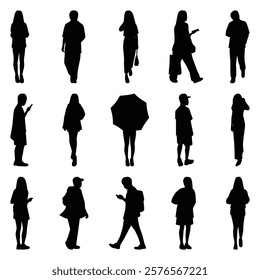 Vector collection set of individual people silhouettes.	