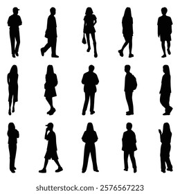 Vector collection set of individual people silhouettes.	